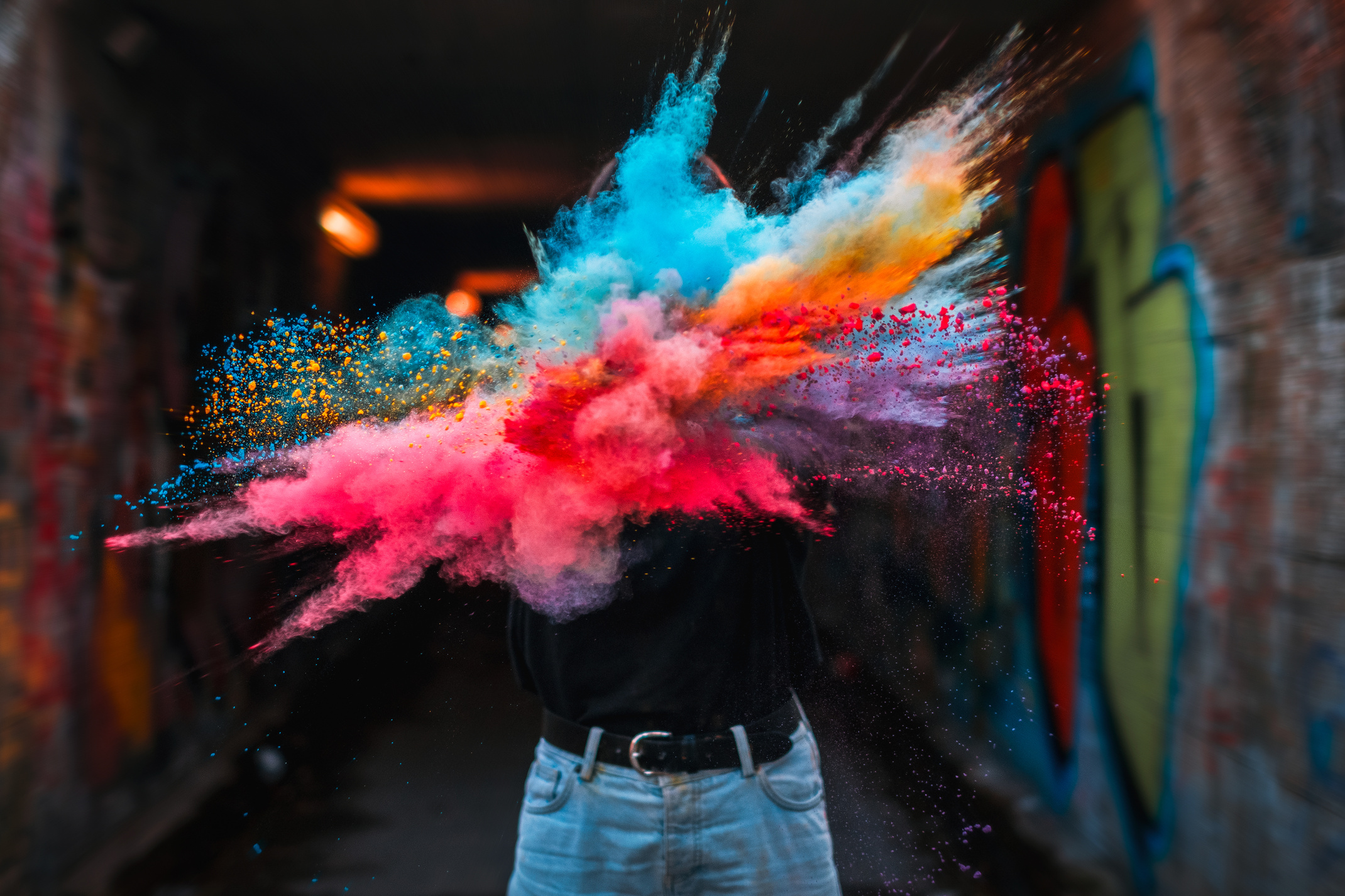 Man Scattering Colourful Powder 